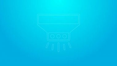 Pembe çizgi yangın söndürme sistemi simgesi mavi arkaplanda izole edildi. Fıskiye, yangın söndürücü, katı ikon. 4K Video hareketli grafik canlandırması