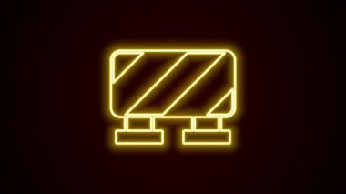 Parlayan neon çizgisi bariyer simgesi siyah arkaplanda izole edildi. İnşaat sürecinde olan yasak bölgenin sembolü. Onarım işe yarıyor. 4K Video hareketli grafik canlandırması