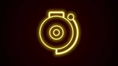 Parlayan neon hattı alarm zili simgesi siyah arkaplanda izole edildi. Yangın alarmı. Servis zili, el zili işareti, uyarı sembolü. 4K Video hareketli grafik canlandırması