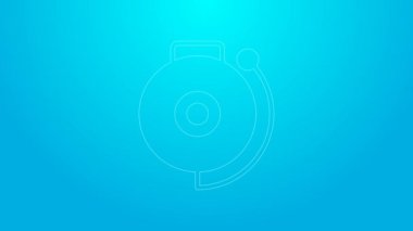 Pembe çizgili alarm zili simgesi mavi arkaplanda izole edildi. Yangın alarmı. Servis zili, el zili işareti, uyarı sembolü. 4K Video hareketli grafik canlandırması