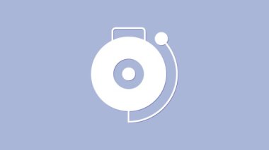 Mor arkaplanda beyaz zil simgesi izole edildi. Yangın alarmı. Servis zili, el zili işareti, uyarı sembolü. 4K Video hareketli grafik canlandırması