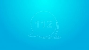 Mavi arka planda 911 'i acil durum ikonu olan pembe hat telefonu izole edildi. Polis, ambulans, itfaiye, çağrı, telefon. 4K Video hareketli grafik canlandırması