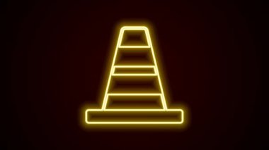 Parlayan neon hattı trafik konisi simgesi siyah arkaplanda izole edildi. 4K Video hareketli grafik canlandırması