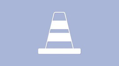 Mor arka planda beyaz trafik konisi simgesi izole edildi. 4K Video hareketli grafik canlandırması