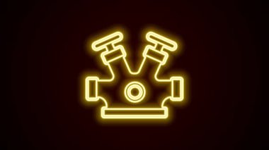 Parlayan neon hattı yangın musluğu simgesi siyah arkaplanda izole edildi. 4K Video hareketli grafik canlandırması