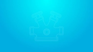 Pembe çizgi yangın musluğu simgesi mavi arkaplanda izole edildi. 4K Video hareketli grafik canlandırması