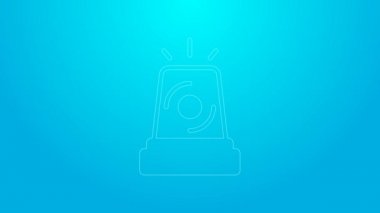 Pembe çizgi Flasher siren simgesi mavi arkaplanda izole edildi. Acil durum sireni. 4K Video hareketli grafik canlandırması