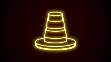 Parlayan neon hattı trafik konisi simgesi siyah arkaplanda izole edildi. 4K Video hareketli grafik canlandırması