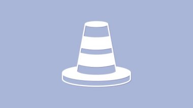 Mor arka planda beyaz trafik konisi simgesi izole edildi. 4K Video hareketli grafik canlandırması