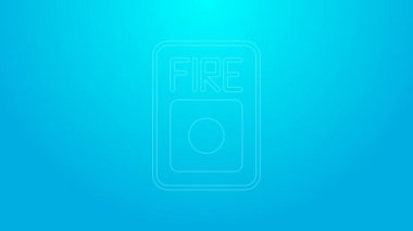 Pembe çizgi yangın alarm sistemi simgesi mavi arkaplanda izole edildi. Yangın güvenlik kutusunu çek. 4K Video hareketli grafik canlandırması