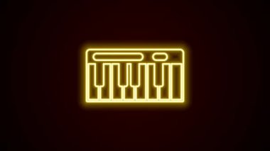 Parlayan neon hattı Müzik Sentezleyici simgesi siyah arkaplanda izole edildi. Elektronik piyano. 4K Video hareketli grafik canlandırması