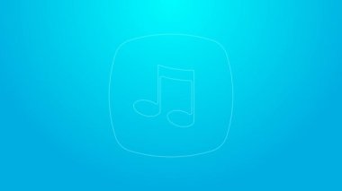 Pembe çizgi müzik notası, ton simgesi mavi arkaplanda izole edilmiş. 4K Video hareketli grafik canlandırması