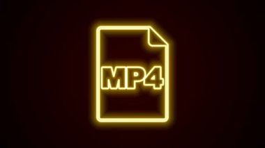 Parlayan neon hattı MP4 dosya belgesi. Siyah arkaplanda izole edilmiş mp4 düğmesi simgesi indir. MP4 dosya sembolü. 4K Video hareketli grafik canlandırması