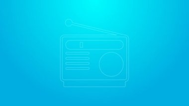 Mavi arka planda izole edilmiş anten simgesi olan pembe çizgi radyo. 4K Video hareketli grafik canlandırması