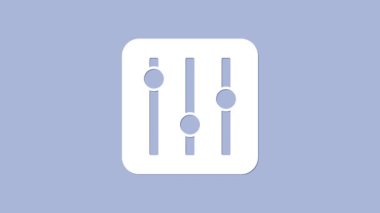 Beyaz Ses Karıştırıcı simgesi mor arkaplanda izole edildi. DJ ekipman kaydırma düğmeleri. Konsol karıştırılıyor. 4K Video hareketli grafik canlandırması