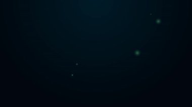 Parlak neon hattı dizüstü bilgisayarı ve siyah arkaplanda izole edilmiş ekran simgesi. 4K Video hareketli grafik canlandırması