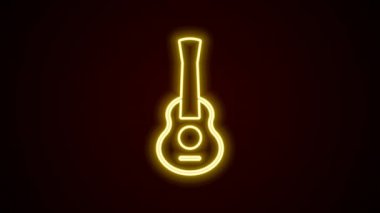 Parlayan neon hattı Gitar simgesi siyah arkaplanda izole edildi. Akustik gitar. Telli müzik aleti. 4K Video hareketli grafik canlandırması