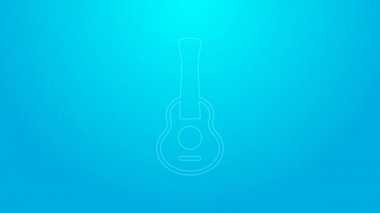 Pembe çizgili Gitar simgesi mavi arkaplanda izole edildi. Akustik gitar. Telli müzik aleti. 4K Video hareketli grafik canlandırması