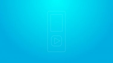 Pembe çizgi müzik çalar simgesi mavi arkaplanda izole edildi. Taşınabilir müzik cihazı. 4K Video hareketli grafik canlandırması