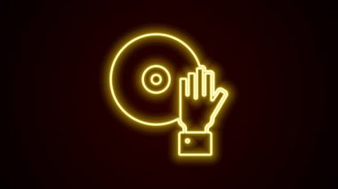 Parlayan neon hattı DJ siyah arkaplanda izole edilmiş müzik ikonu çalıyor. 4K Video hareketli grafik canlandırması