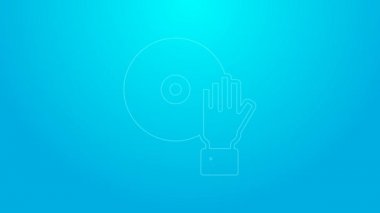 Pink line DJ playing music icon isolated on blue background. 4K Video motion graphic animation