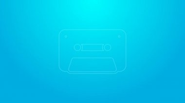 Pink line Retro audio cassette tape icon isolated on blue background. 4K Video motion graphic animation