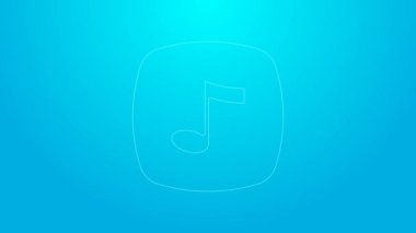 Pembe çizgi müzik notası, ton simgesi mavi arkaplanda izole edilmiş. 4K Video hareketli grafik canlandırması