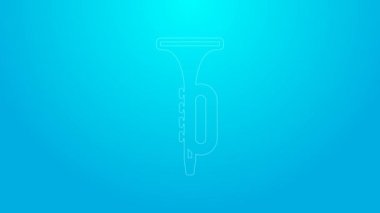 Pink line Trumpet icon isolated on blue background. Musical instrument. 4K Video motion graphic animation