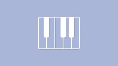 Beyaz Müzik Sentezleyici simgesi mor arkaplanda izole edildi. Elektronik piyano. 4K Video hareketli grafik canlandırması