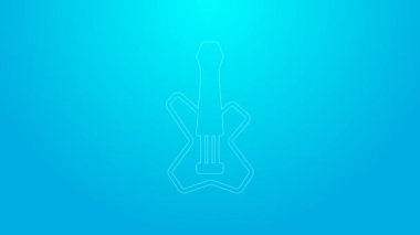 Pink line Electric bass guitar icon isolated on blue background. 4K Video motion graphic animation
