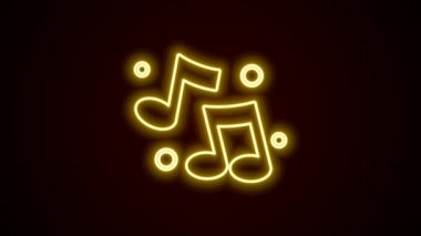 Parlayan neon çizgisi Müzik notası, ton simgesi siyah arkaplanda izole. 4K Video hareketli grafik canlandırması