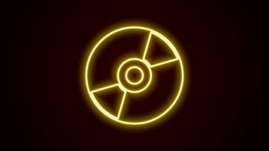 Parlayan neon çizgisi Vinil disk simgesi siyah arkaplanda izole edildi. 4K Video hareketli grafik canlandırması