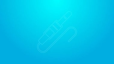 Pembe çizgi ses kriko simgesi mavi arkaplanda izole edildi. Bağlantı ses ekipmanları için ses kablosu. Fiş kablosu. Müzik aleti. 4K Video hareketli grafik canlandırması