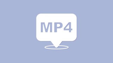 White MP4 file document. Download mp4 button icon isolated on purple background. MP4 file symbol. 4K Video motion graphic animation