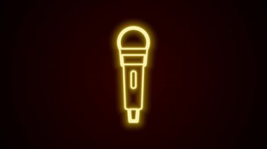 Parlayan neon hattı mikrofon simgesi siyah arkaplanda izole edildi. Radyodaki mikrofondan. Sözcü işareti. 4K Video hareketli grafik canlandırması