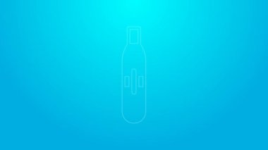 Mavi arka planda izole edilmiş pembe çizgi Elektronik sigara ikonu. Tüttürme aleti. Buharlaştırıcı Cihaz. 4K Video hareketli grafik canlandırması