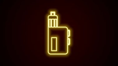 Glowing neon line Vape mod device icon isolated on black background. Vape smoking tool. Vaporizer Device. 4K Video motion graphic animation