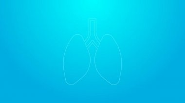 Pembe çizgili akciğer simgesi mavi arkaplanda izole edilmiş. 4K Video hareketli grafik canlandırması