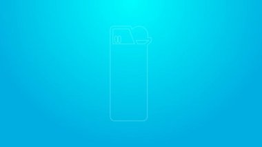 Pembe çizgi aydınlatma simgesi mavi arkaplanda izole edildi. 4K Video hareketli grafik canlandırması