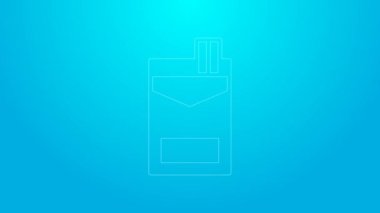 Pink line Cigarettes pack box icon isolated on blue background. Cigarettes pack. 4K Video motion graphic animation