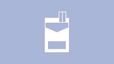 White Cigarettes pack box icon isolated on purple background. Cigarettes pack. 4K Video motion graphic animation