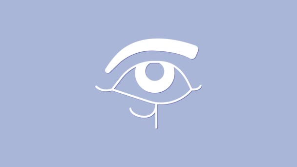 在紫色背景上孤立的荷鲁斯白眼图标。古埃及女神像韦吉特象征着保护、王权和健康。4K视频运动图形动画 — 图库视频影像