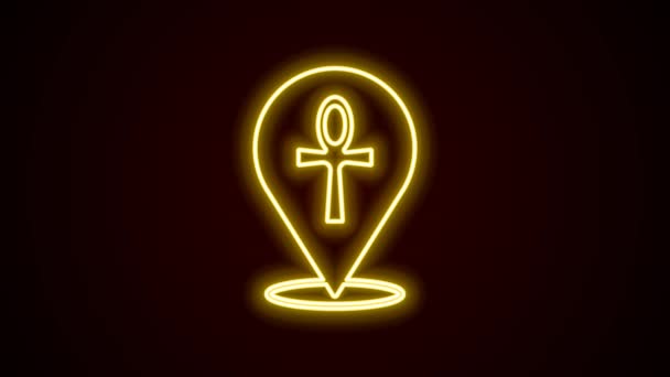 Glödande neon linje Cross ankh ikon isolerad på svart bakgrund. Egyptiska ord för liv eller symbol för odödlighet. 4K Video motion grafisk animation — Stockvideo