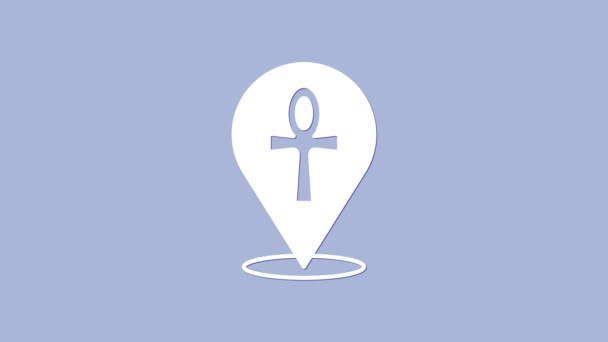 Cruz Blanca ankh icono aislado sobre fondo púrpura. Palabra egipcia para vida o símbolo de inmortalidad. Animación gráfica de vídeo 4K — Vídeo de stock