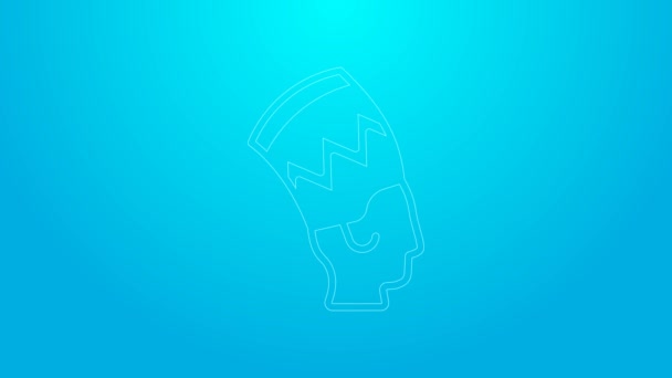 Pink line Nefertiti icon isolated on blue background. 4K Video motion graphic animation — Video Stock