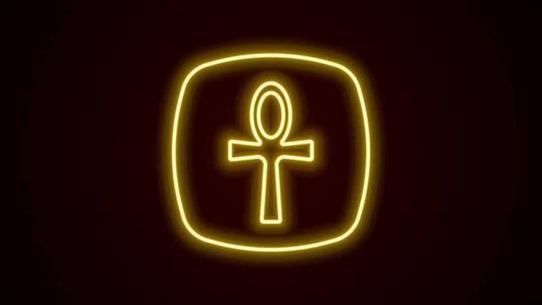 Brillante línea de neón Cruz ankh icono aislado sobre fondo negro. Palabra egipcia para vida o símbolo de inmortalidad. Animación gráfica de vídeo 4K — Vídeos de Stock
