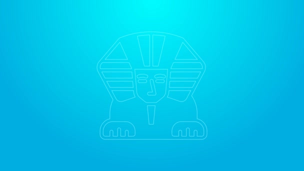 Pink line Sphinx - mythical creature of ancient Egypt icon isolated on blue background. 4K Video motion graphic animation — Wideo stockowe