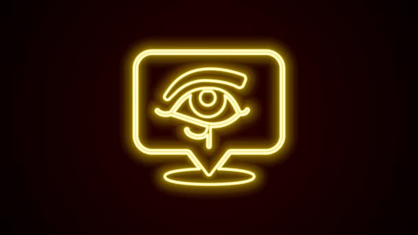 Glowing neon line Eye of Horus icon isolated on black background. Ancient Egyptian goddess Wedjet symbol of protection, royal power and good health. 4K Video motion graphic animation — Stok video