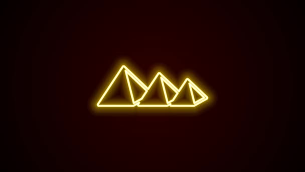 Glödande neon linje Egypten pyramider ikon isolerad på svart bakgrund. Symbol för det antika Egypten. 4K Video motion grafisk animation — Stockvideo