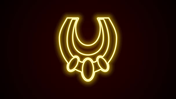 Glowing neon line Egyptian necklace icon isolated on black background. 4K Video motion graphic animation — Stock video